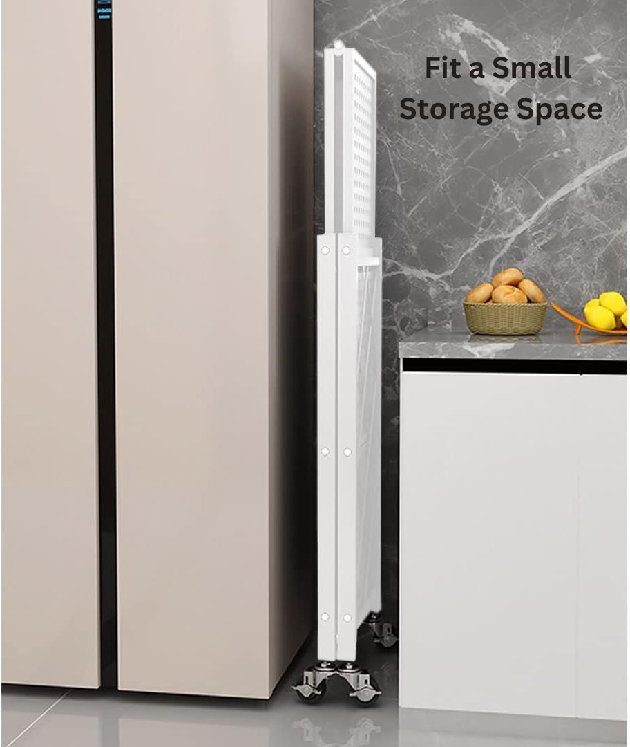 CARLA HOME 4 Tier White Foldable Storage Shelf with Wheels Kitchen Garage Pantry Rack