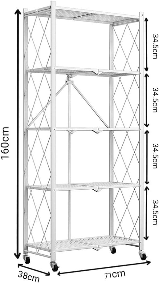 CARLA HOME 5 Tier White Foldable Storage Shelf with Wheels 100kg Capacity