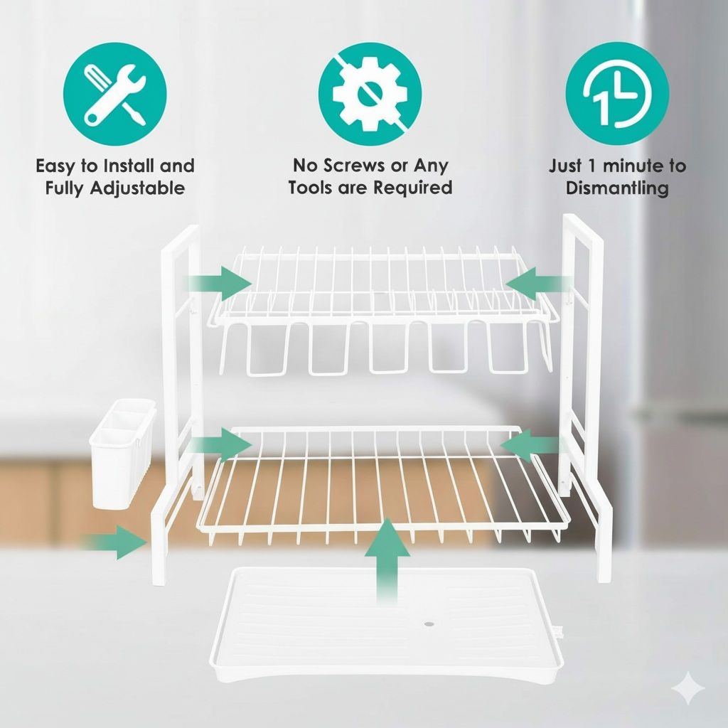CARLA HOME 2-Tier Dish Drying Rack – White with Drainboard