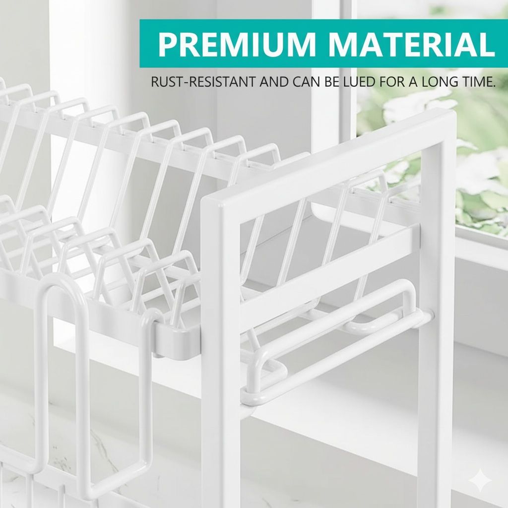 CARLA HOME 2-Tier Dish Drying Rack – White with Drainboard