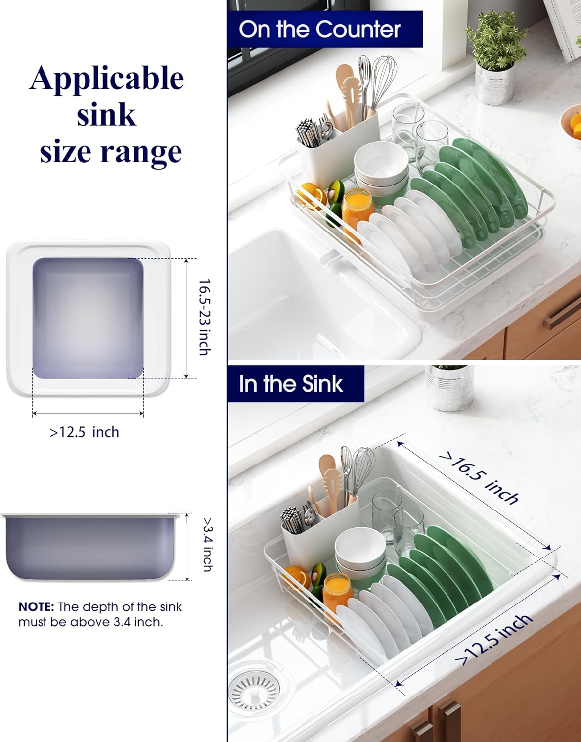 CARLA HOME Dish Drying Rack – Removable Drip Tray & Utensil Holder