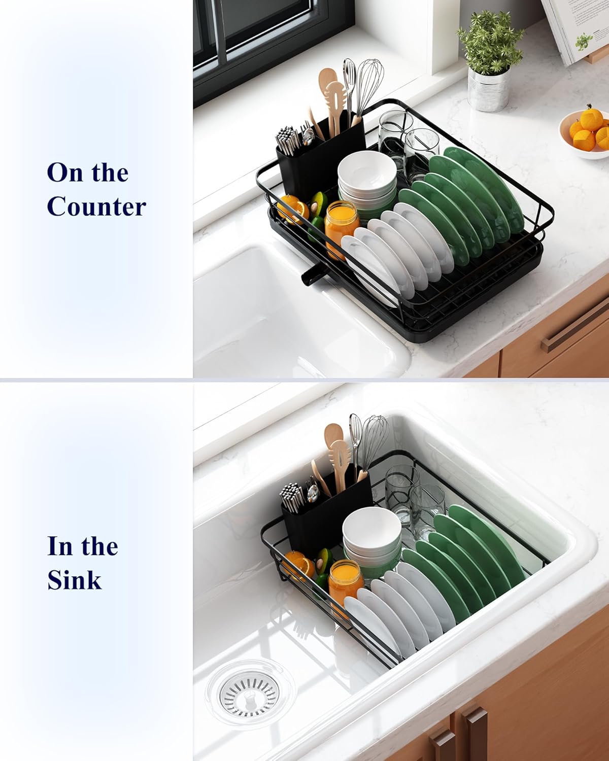 CARLA HOME Dish Drying Rack – Removable Drip Tray & Utensil Holder