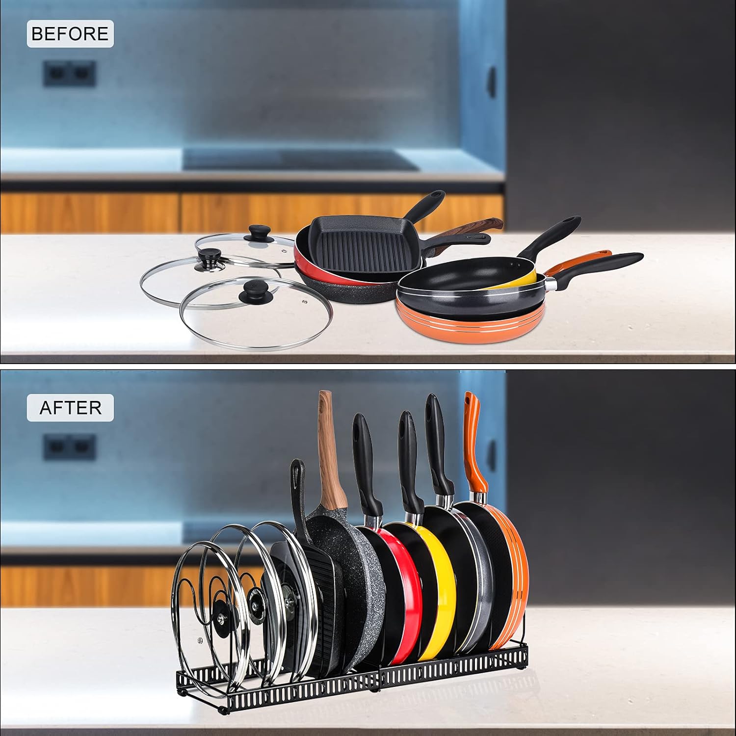 CARLA HOME Expandable Pot & Pan Organiser Rack – 10 Adjustable Dividers