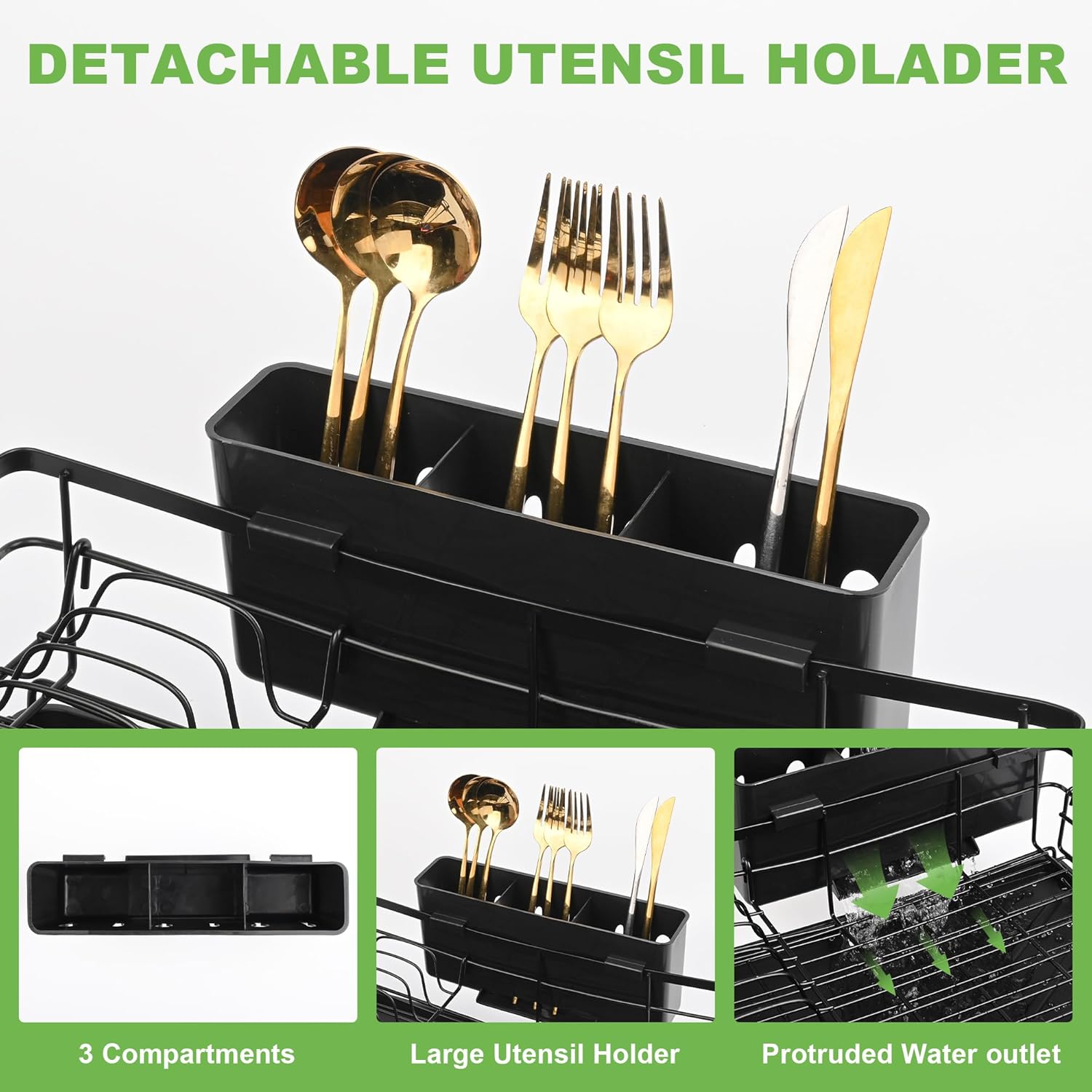 CARLA HOME 2-Tier Expandable Dish Drying Rack – Drainage Spout, 31-55cm