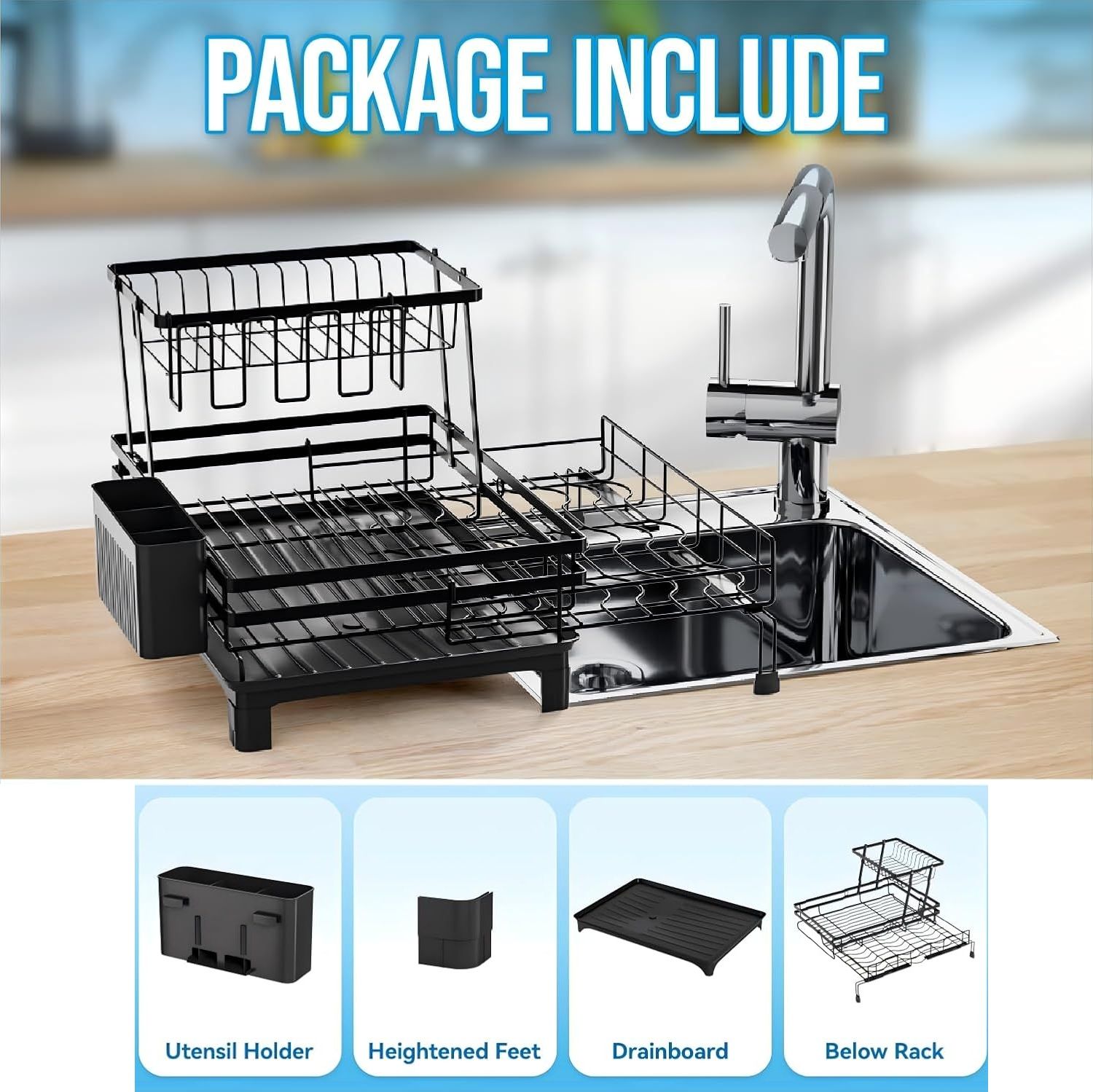 CARLA HOME 2-Tier Expandable Dish Drying Rack – Drainage Spout, 31-55cm