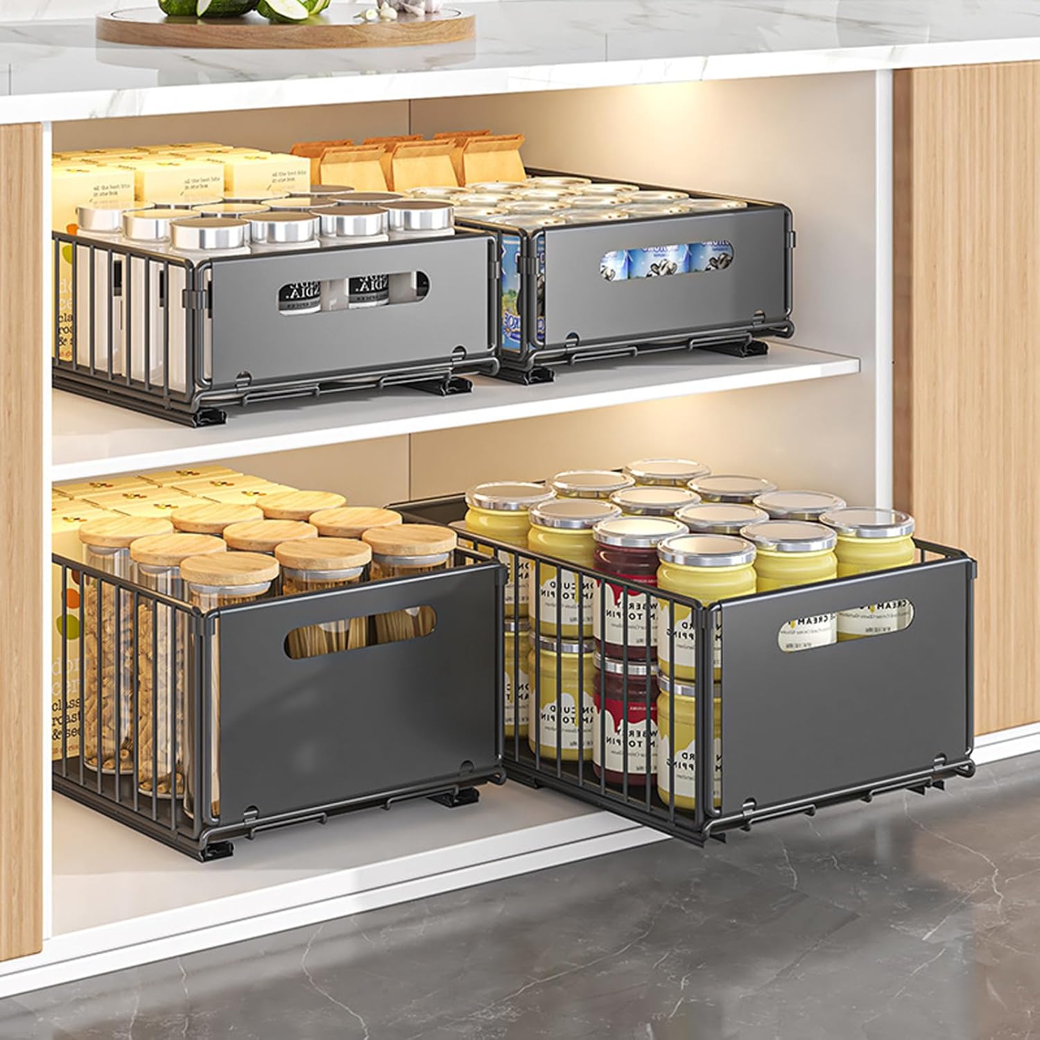CARLA HOME Pullout Cabinet Organiser Drawers – 2 Pack Adhesive Mount