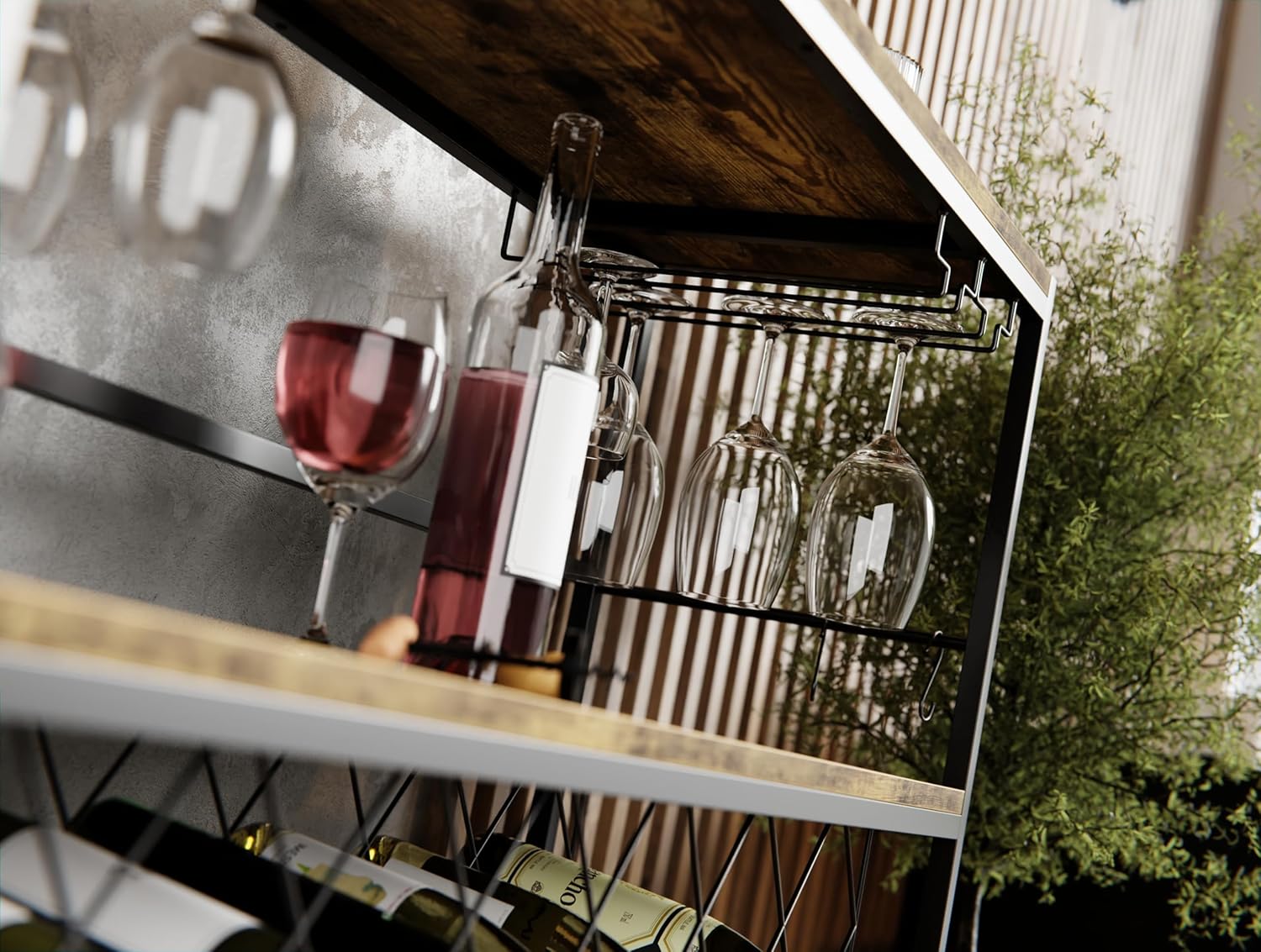 CARLA HOME Large Freestanding Wine Rack with Glass Holder - 20+ Bottle