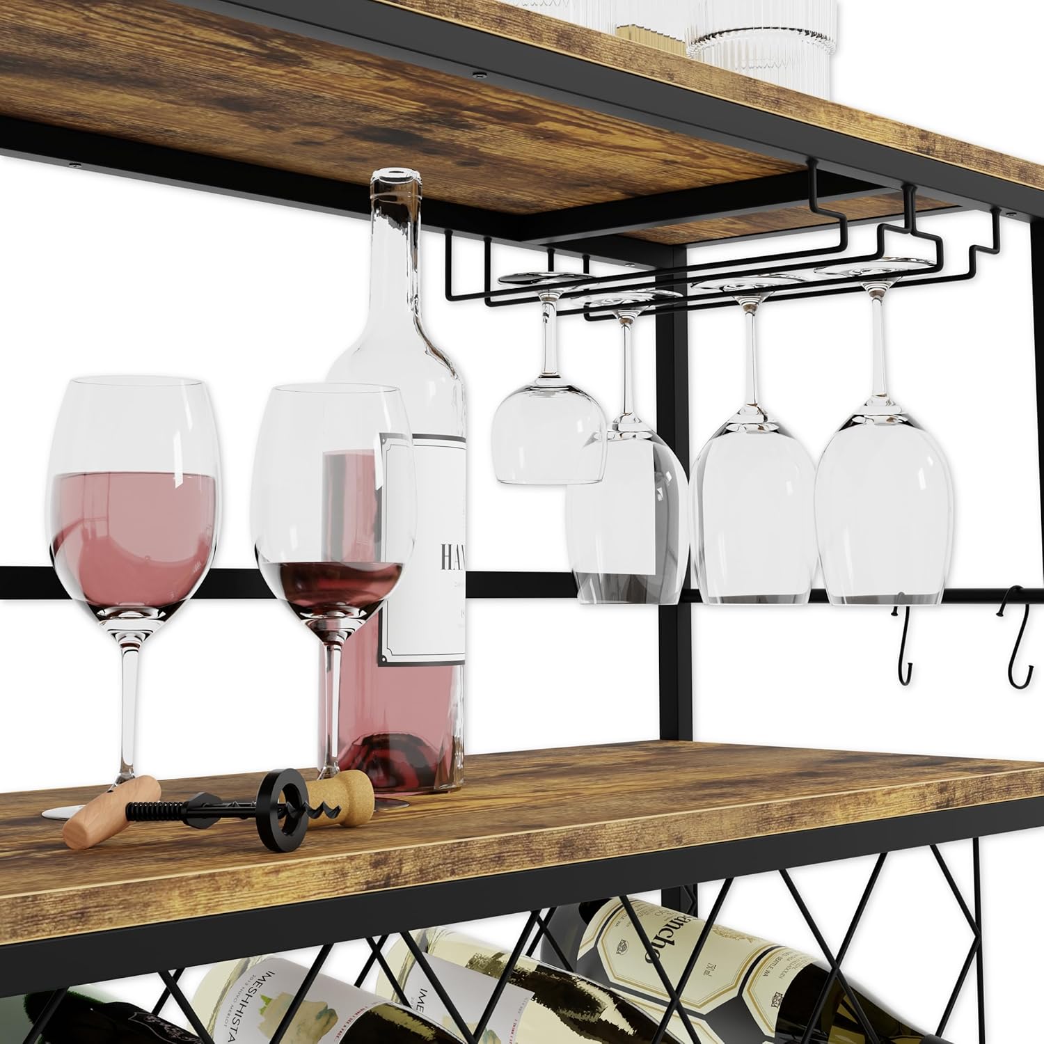 CARLA HOME Large Freestanding Wine Rack with Glass Holder - 20+ Bottle
