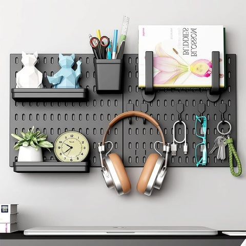 CARLA HOME Pegboard Wall Organiser Kit with 10 Accessories - 2 Black Panels
