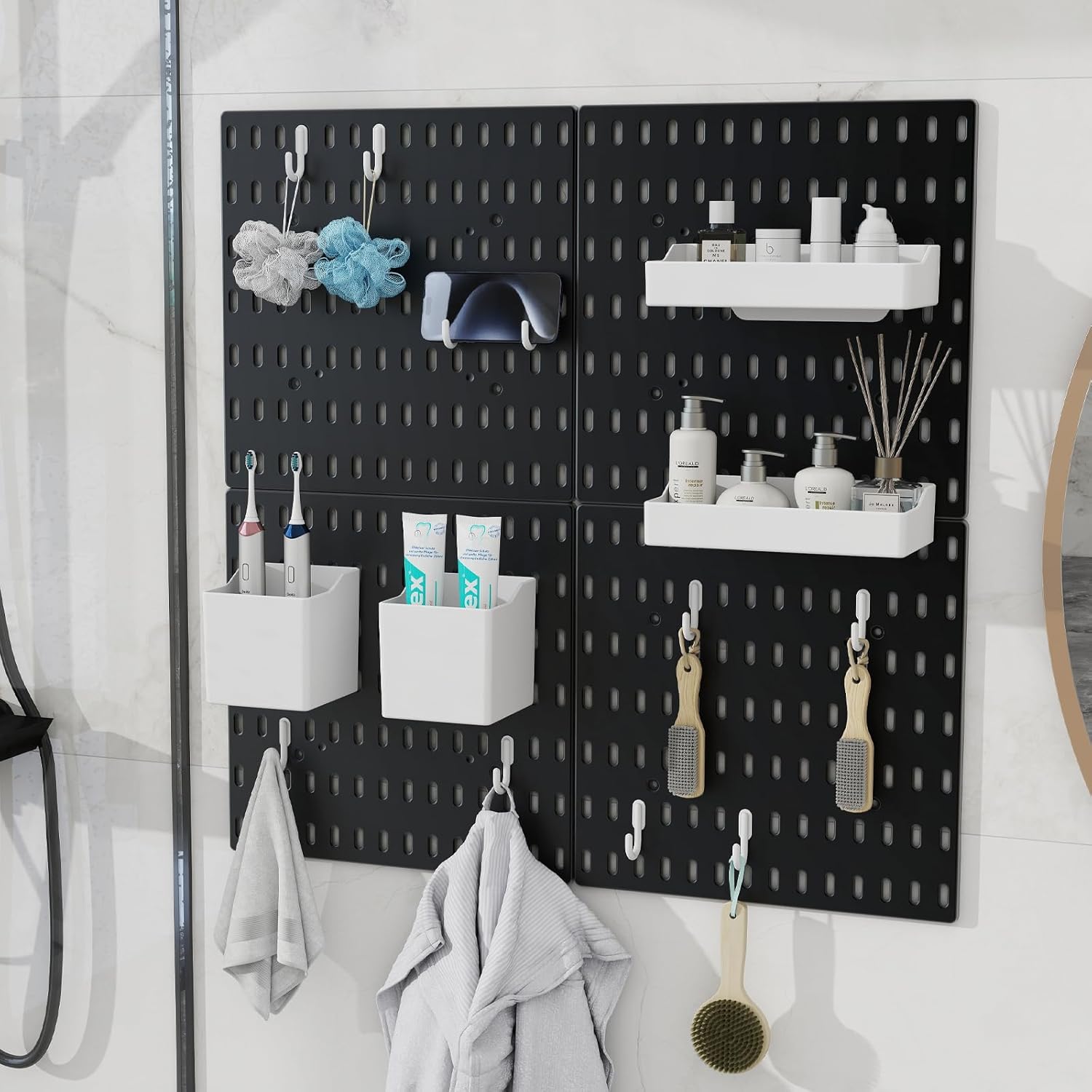 CARLA HOME Pegboard Wall Organiser Kit with 10 Accessories - 2 Black Panels