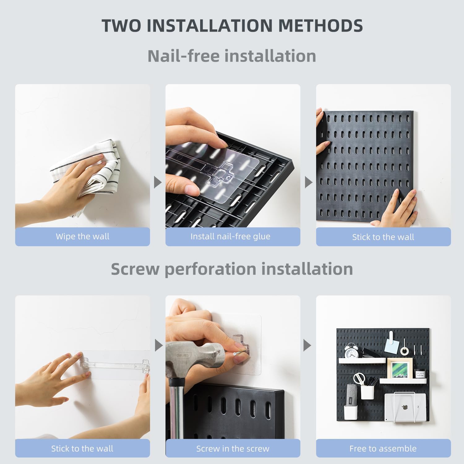 CARLA HOME Pegboard Wall Organiser Kit with 10 Accessories - 2 Black Panels