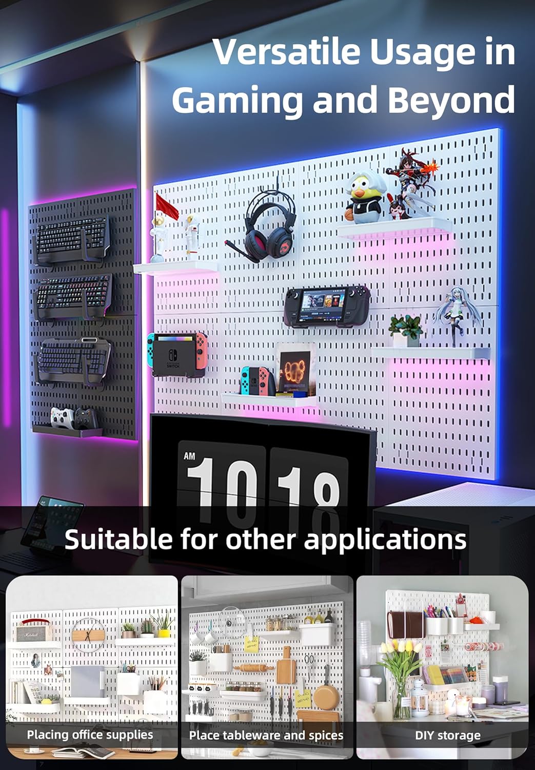 CARLA HOME Pegboard Wall Organiser Kit with 19 Accessories - White