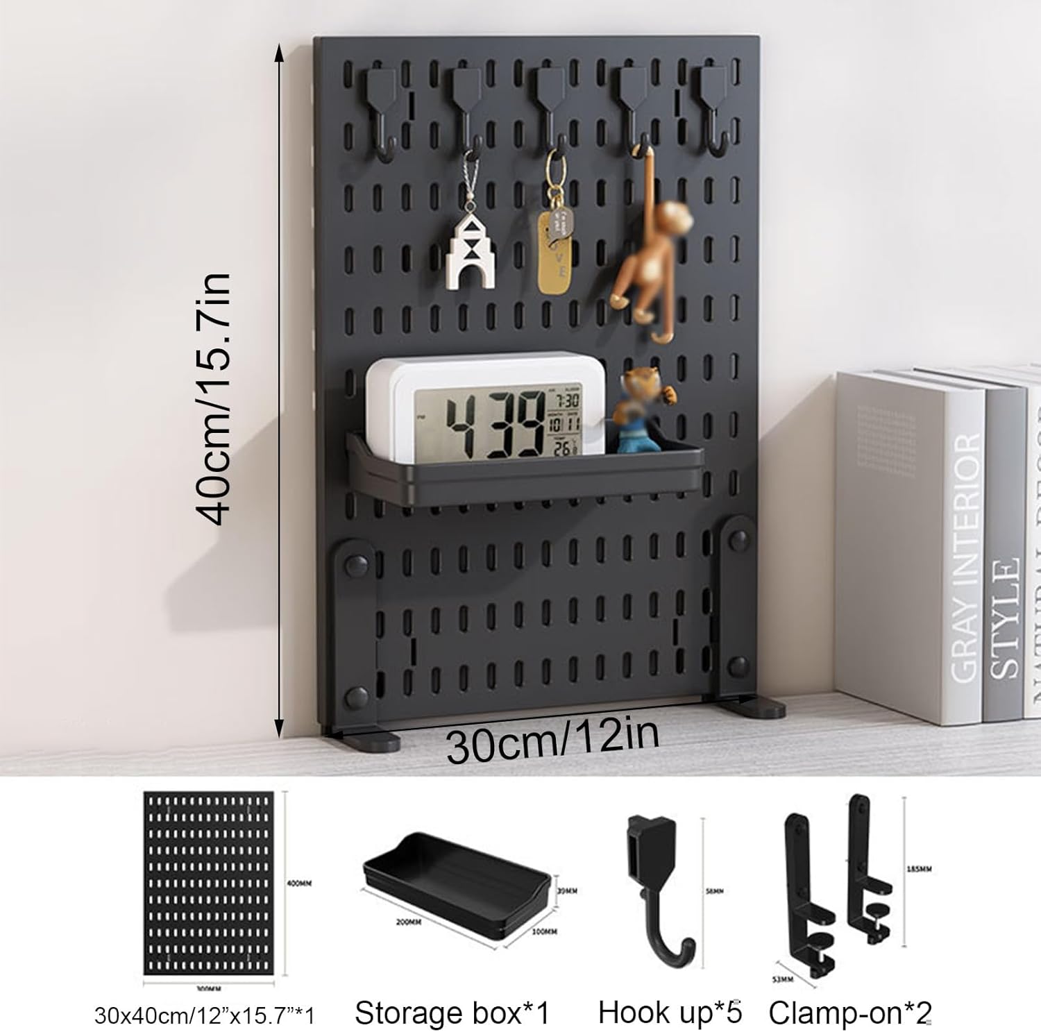 CARLA HOME Desk Pegboard Organiser Kit – Black Clamp-On with Hooks & Tray