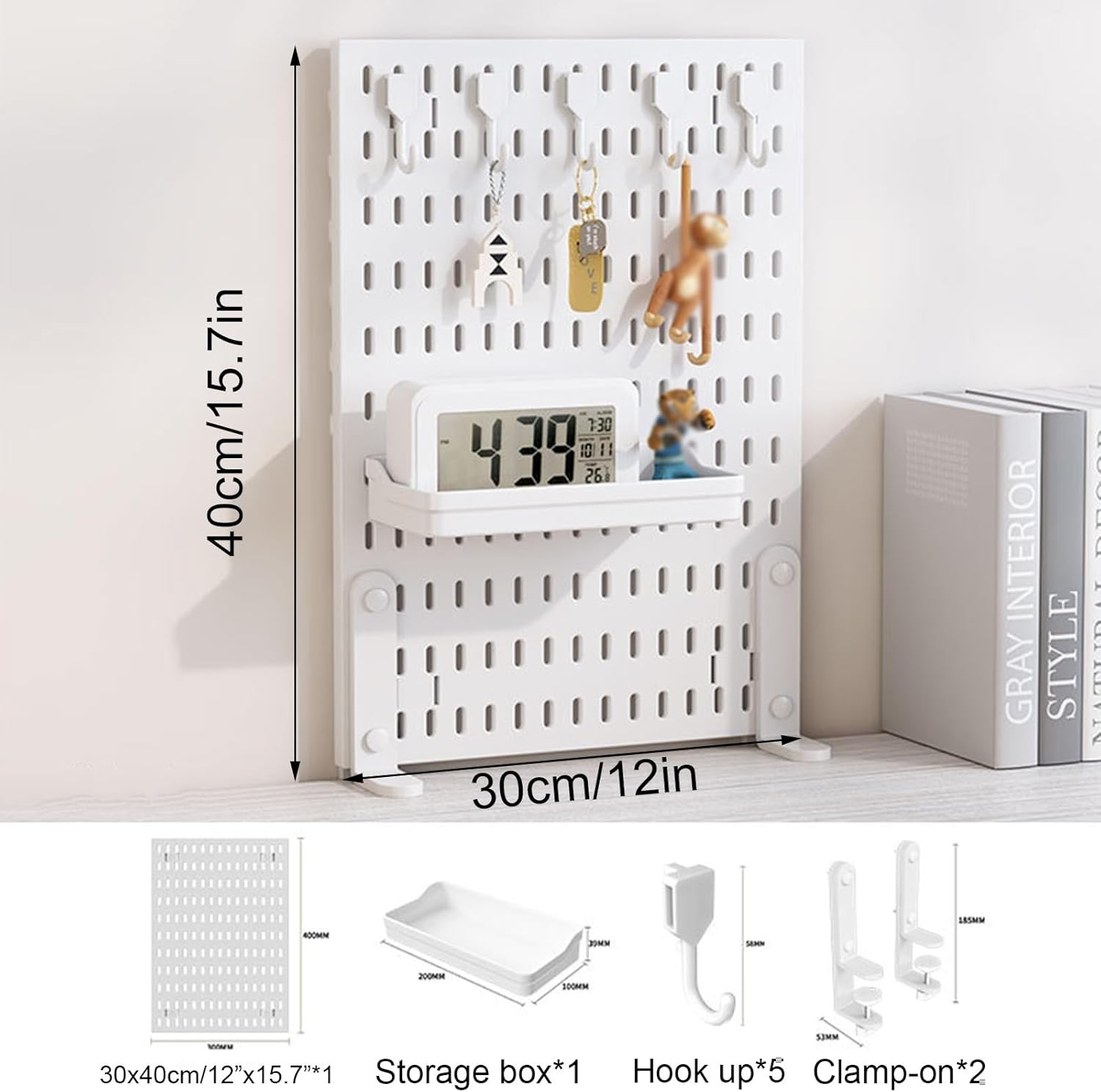 CARLA HOME Desk Pegboard Organiser Kit – White Clamp-On with Hooks & Tray