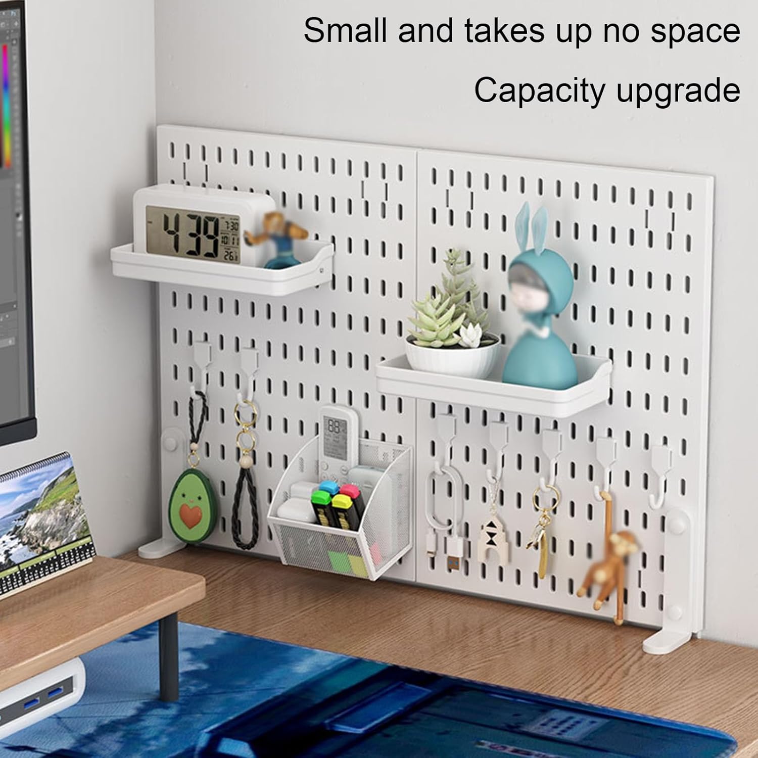 CARLA HOME Desk Pegboard Organiser Kit – White Clamp-On with Hooks & Tray