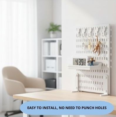 CARLA HOME Desk Pegboard Organiser Kit – White Clamp-On with Hooks & Tray