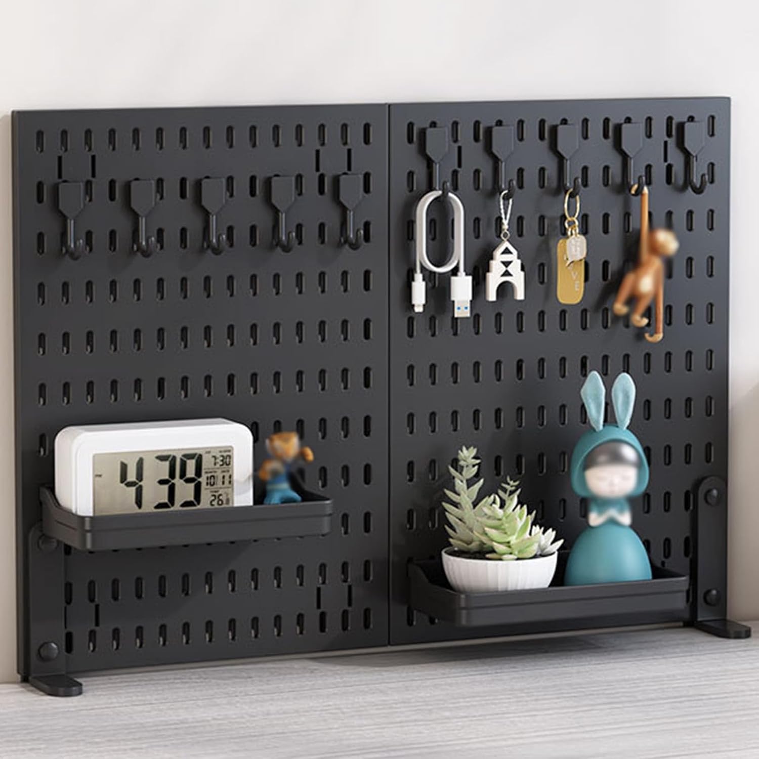 CARLA HOME Desk Pegboard Organiser Kit – Black 2 Pack with Hooks & Tray