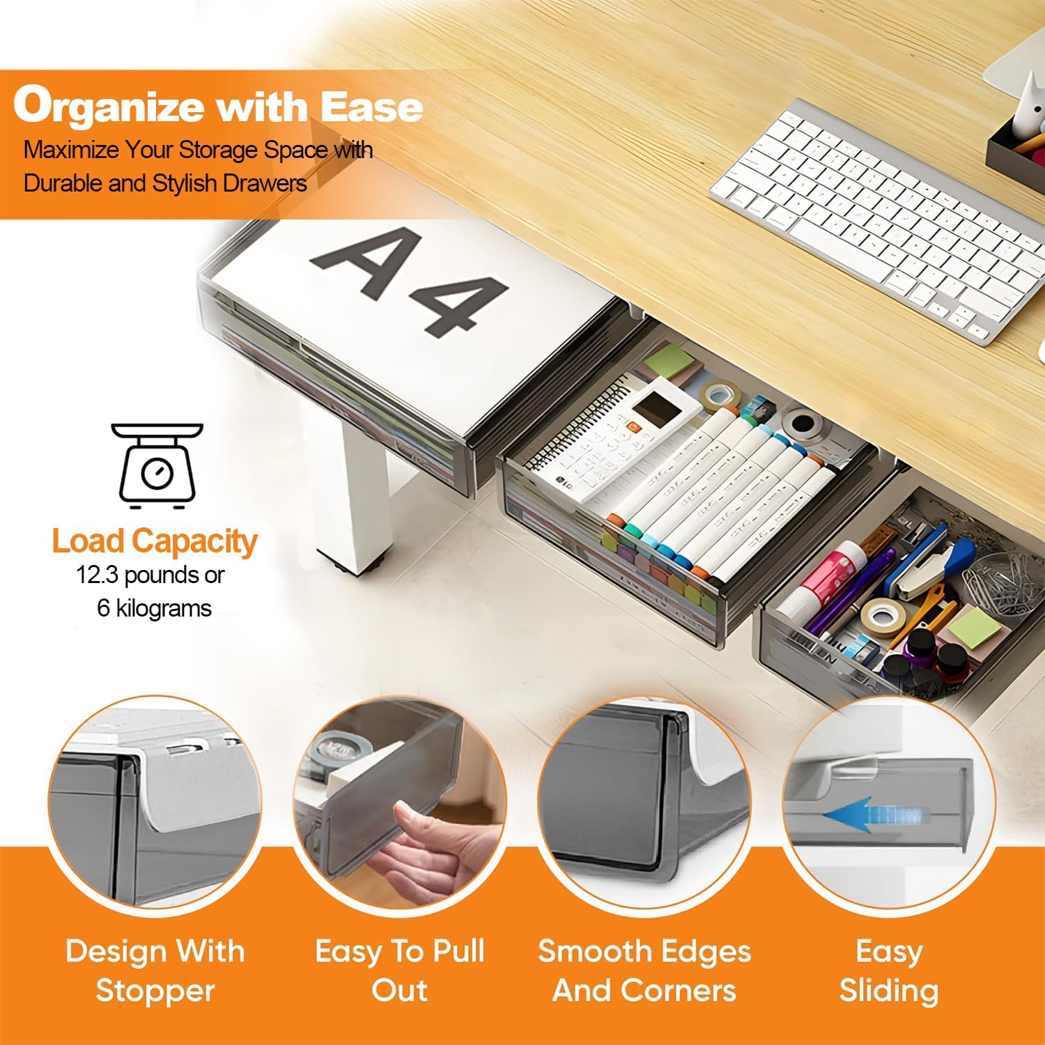 CARLA HOME 3-Pack Hidden Under Desk Storage Drawers