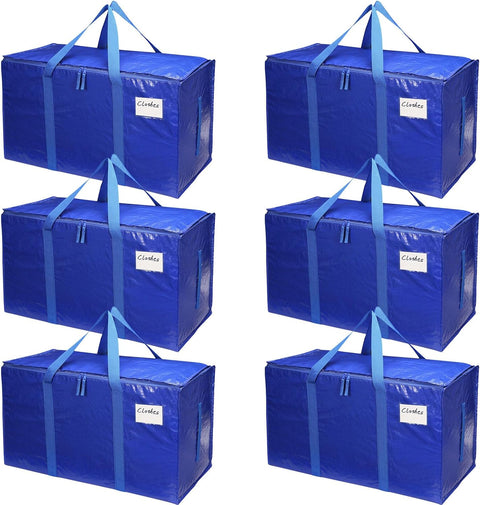 CARLA HOME Large Moving Storage Bags – Blue 6 Pack, 95L with Zippers & Handles