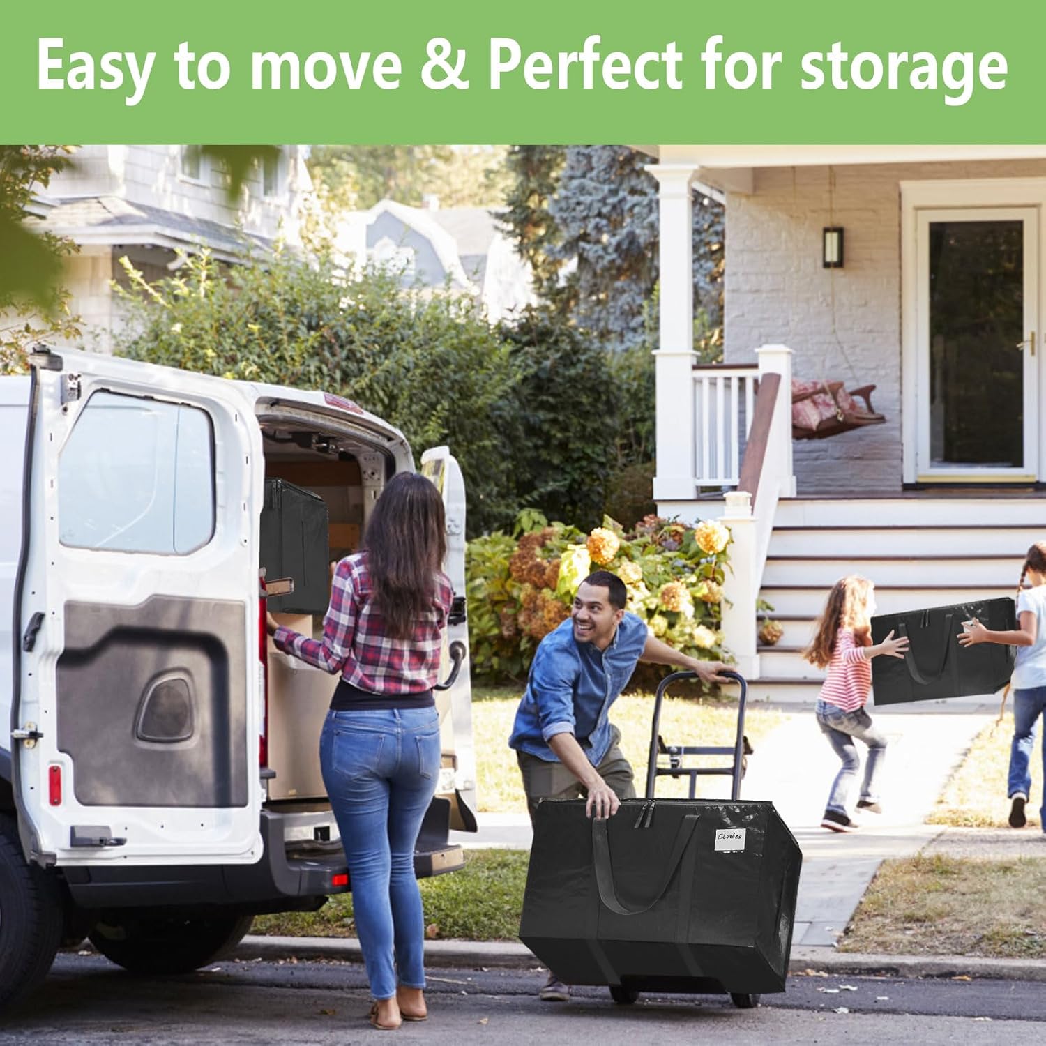 CARLA HOME Large Moving Storage Bags – Black 6 Pack, 95L with Zippers & Handles