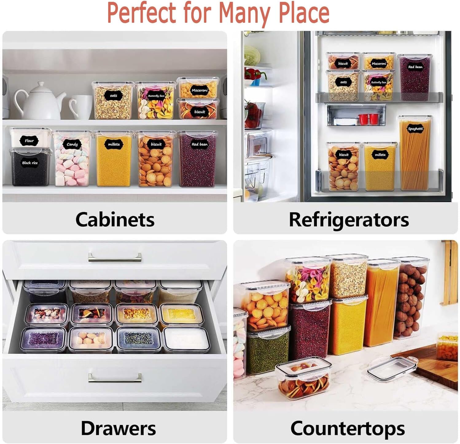 CARLA HOME Airtight Food Storage Containers – 8 Piece Set with Lids & Labels