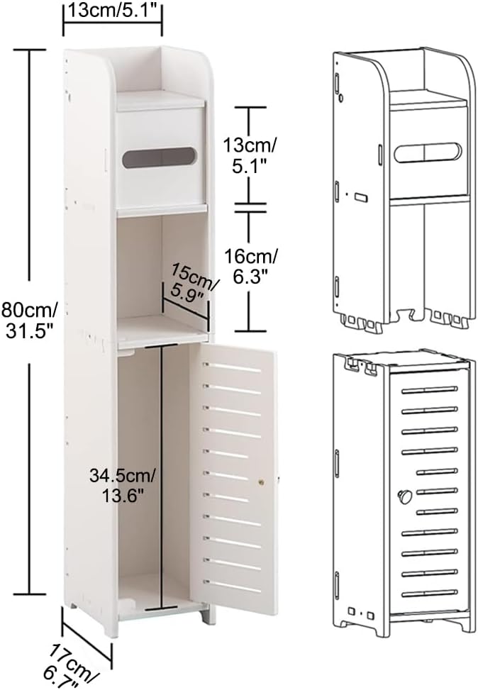 CARLA HOME Slim Bathroom Cabinet – Waterproof PVC with Toilet Paper Holder