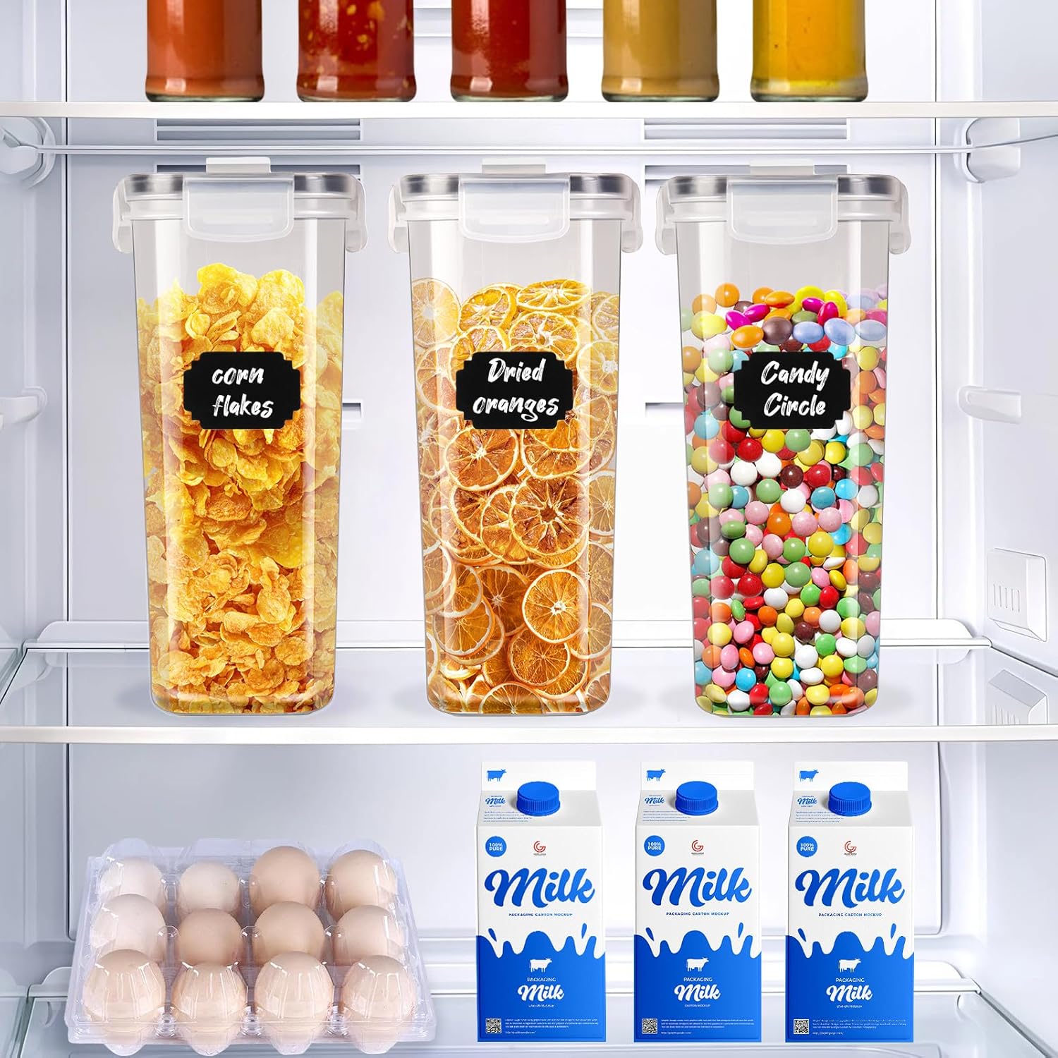 CARLA HOME Airtight Cereal Storage Containers – 4 Pack, 2.5L with Pouring Lids