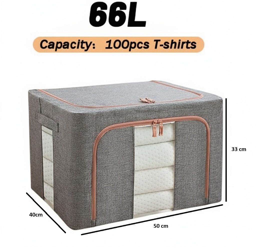 CARLA HOME Large Clothes Storage Bins – Grey 3 Pack, 66L with Lids