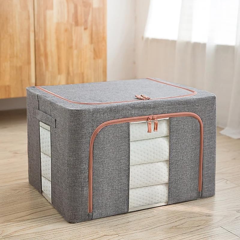 CARLA HOME Large Clothes Storage Bins – Grey 3 Pack, 66L with Lids
