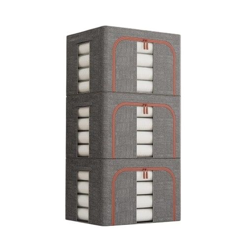CARLA HOME Large Clothes Storage Bins – Grey 3 Pack, 66L with Lids