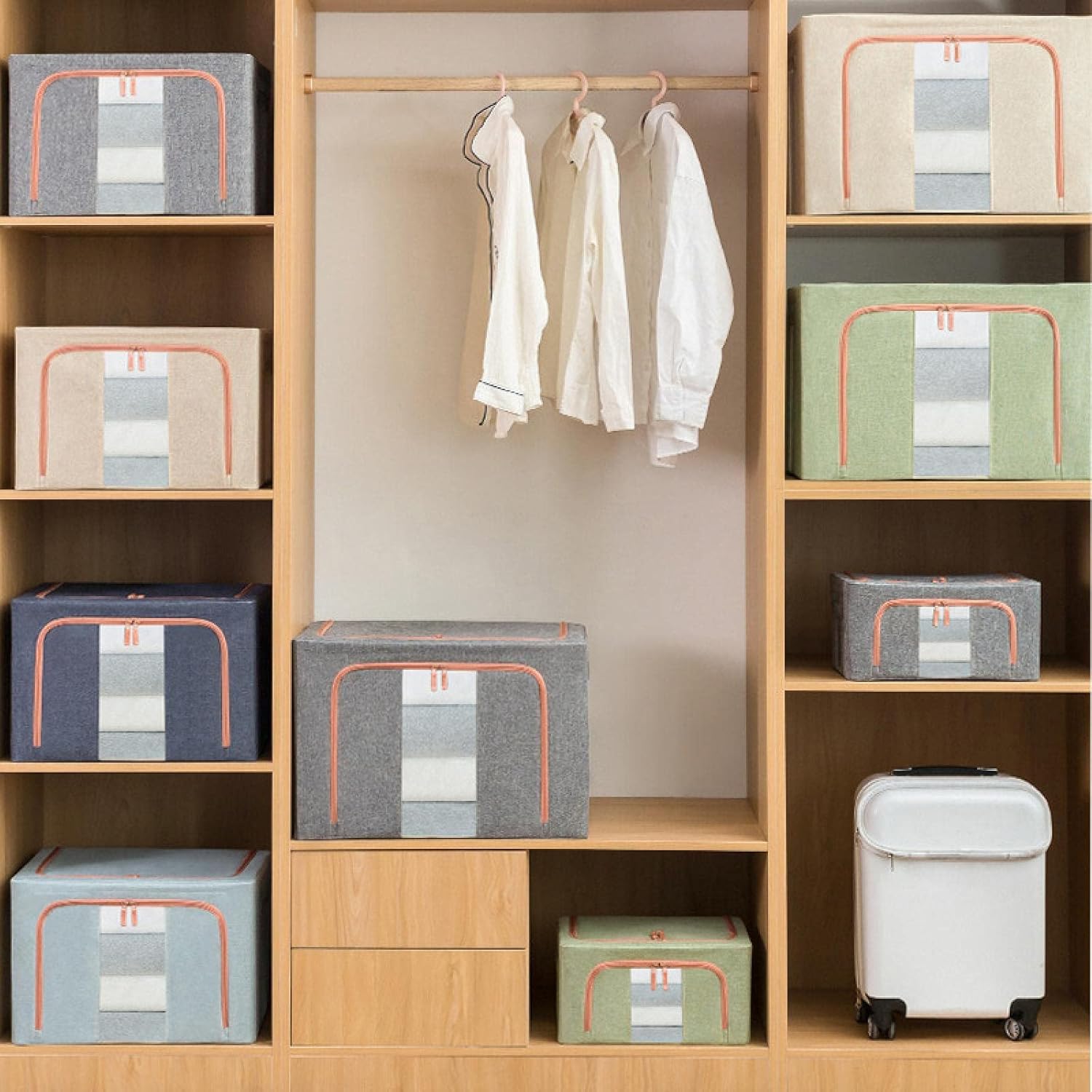 CARLA HOME Large Clothes Storage Bins – Beige 3 Pack, 66L with Lids