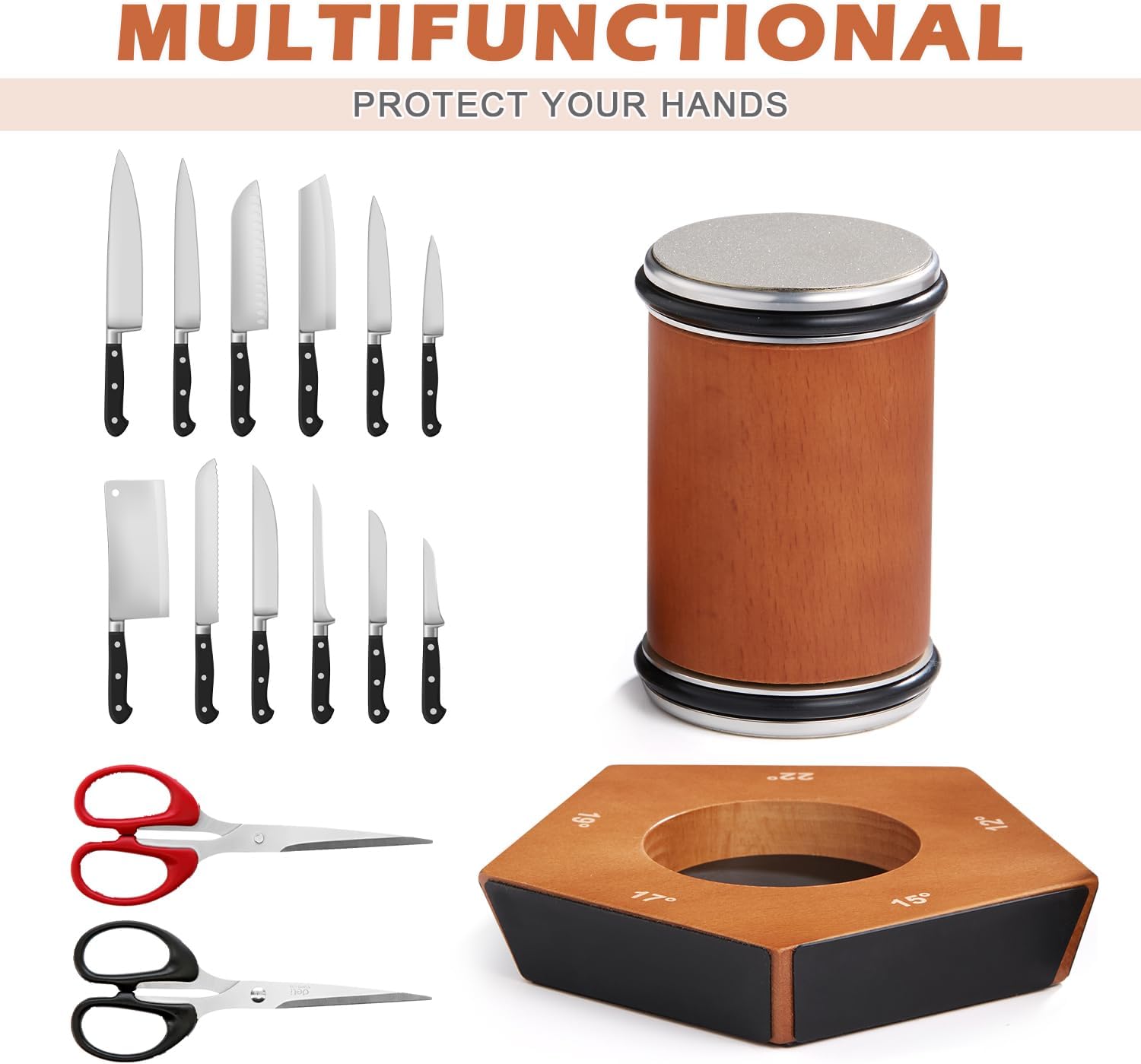 CARLA HOME Rolling Knife Sharpener Kit – 5 Magnetic Angles with Diamond Discs