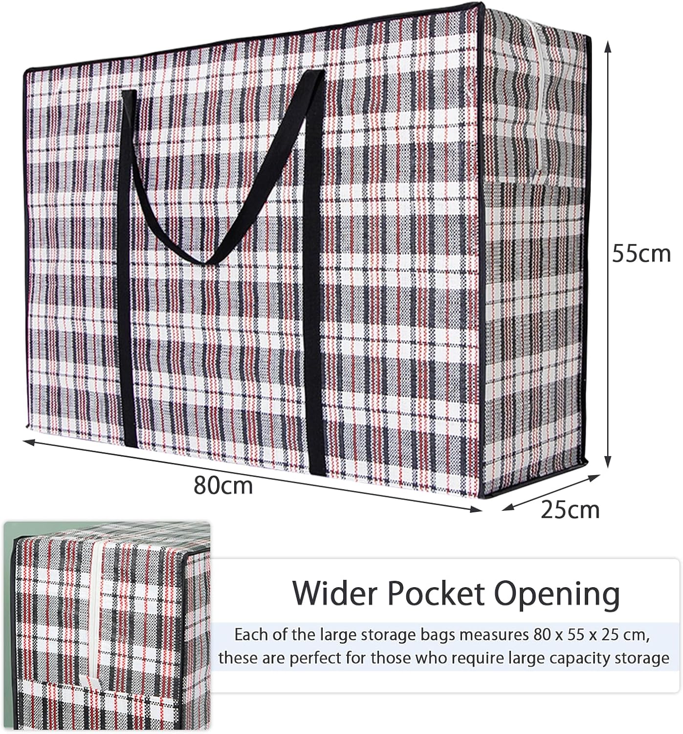 CARLA HOME Large Moving Storage Bags – 6 Pack, 80 x 55 x 25cm with Zippers