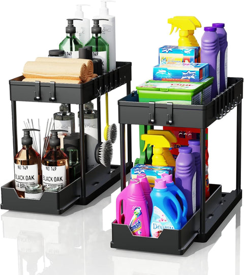 CARLA HOME 2-Pack Under Sink Organizer with Pull-Out Basket & Hooks