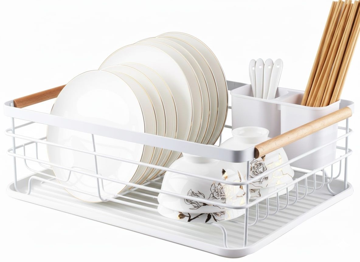 CARLA HOME Dish Drying Rack – Wooden Handles with Drainboard