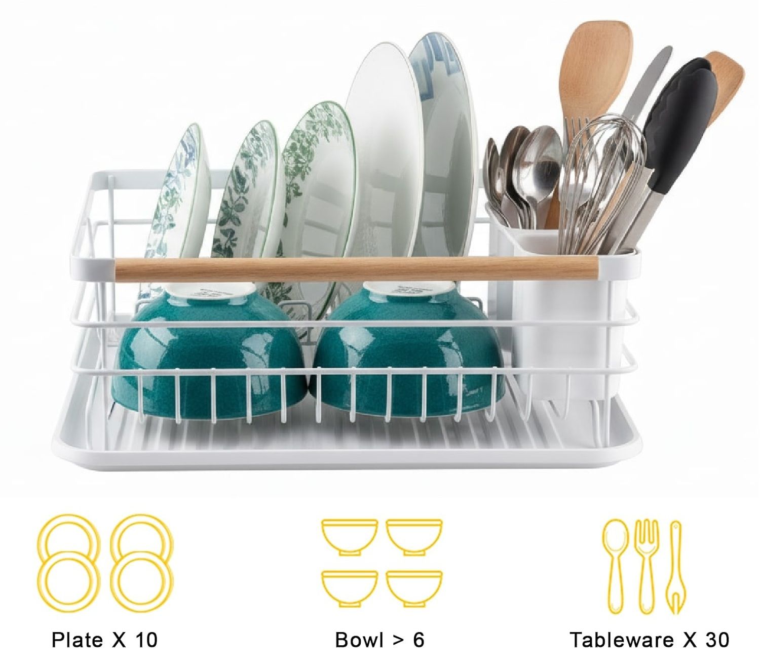 CARLA HOME Dish Drying Rack – Wooden Handles with Drainboard