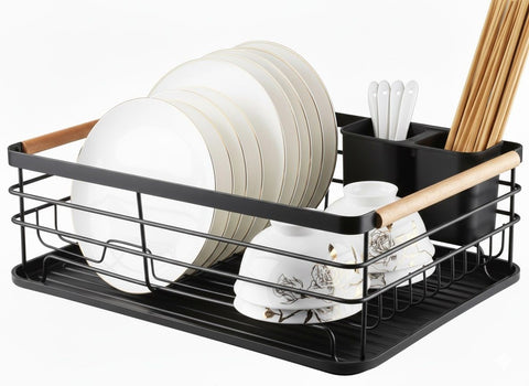 CARLA HOME Dish Drying Rack – Wooden Handles with Drainboard