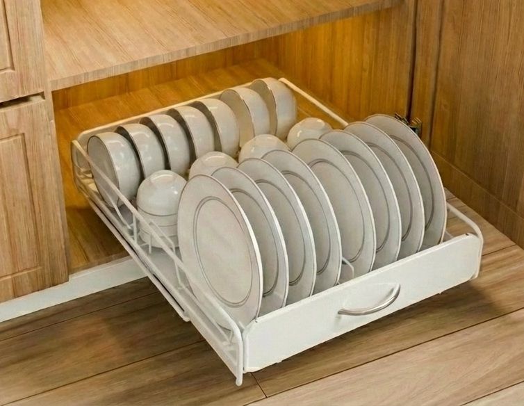 CARLA HOME Pull Out Dish Rack – Slide Out Cabinet Drawer Organiser