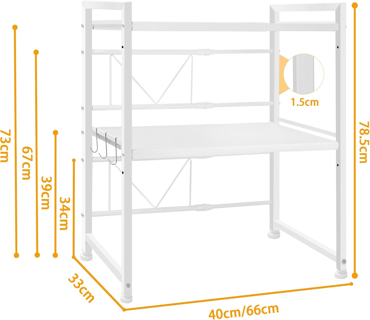 CARLA HOME Adjustable Microwave Oven Rack with 6 Hooks - 3 Tier