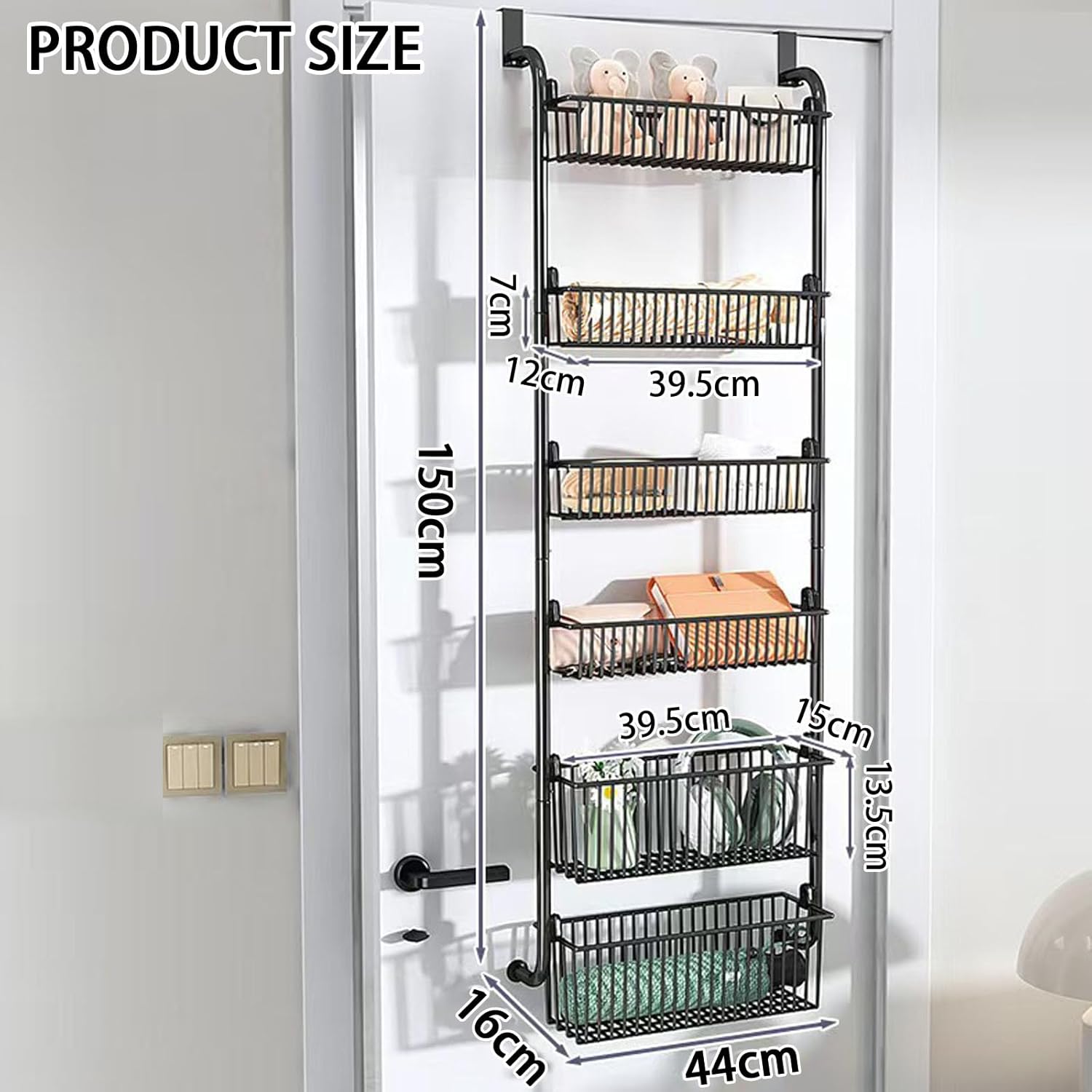 CARLA HOME 6-Tier Over the Door Organiser – Black with Metal Baskets