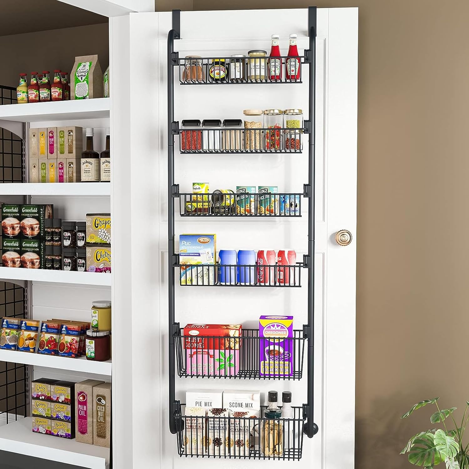 CARLA HOME 6-Tier Over the Door Organiser – Black with Metal Baskets