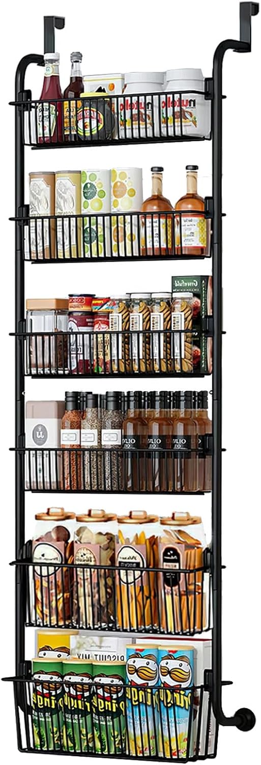 CARLA HOME 6-Tier Over the Door Organiser – Black with Metal Baskets