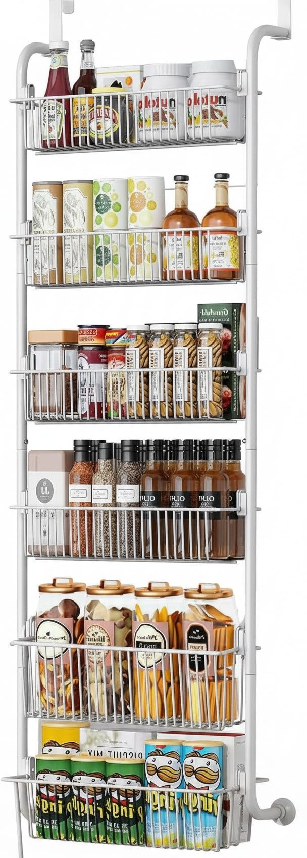 CARLA HOME 6-Tier Over the Door Organiser – White with Metal Baskets