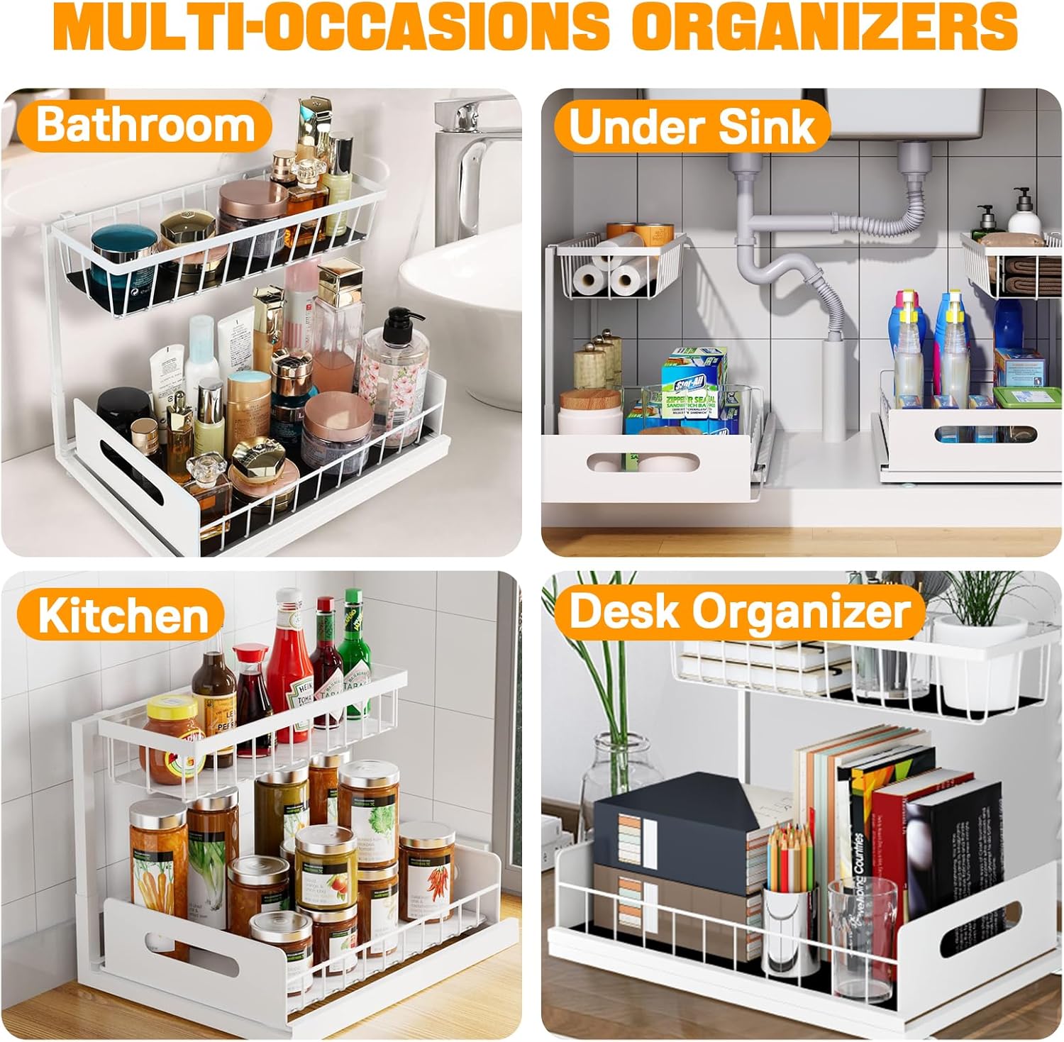 CARLA HOME 2-Tier Under Sink Organizer with Sliding Drawers - 2 Pack