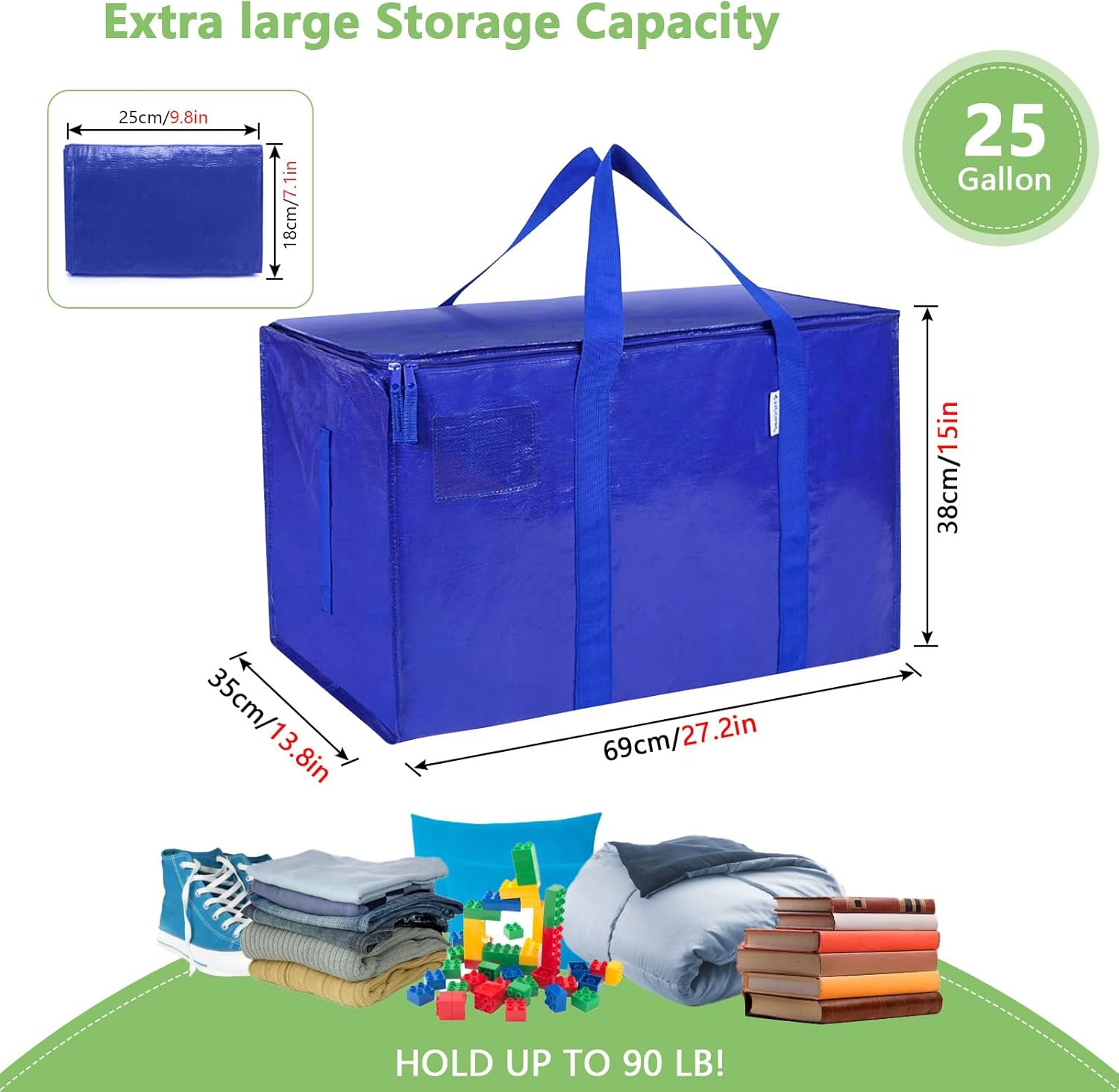 CARLA HOME Large Moving Storage Bags – Blue 12 Pack, 95L with Zippers & Handles