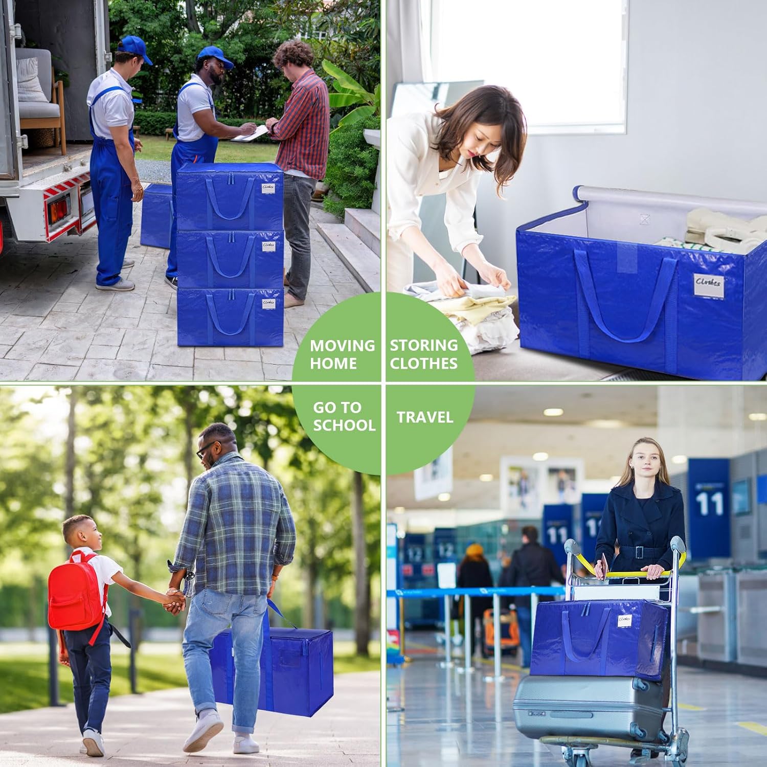 CARLA HOME Large Moving Storage Bags – Blue 12 Pack, 95L with Zippers & Handles