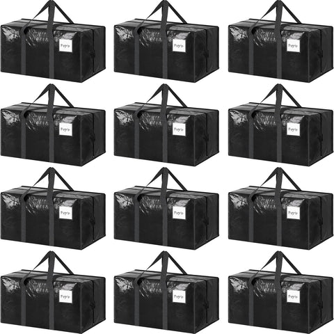 CARLA HOME Large Moving Storage Bags – Black 12 Pack, 95L with Zippers & Handles