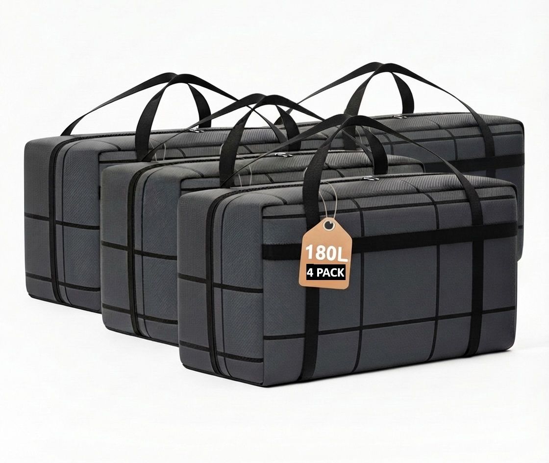 CARLA HOME Extra Large Moving Storage Bags – 180L 4 Pack with Handles