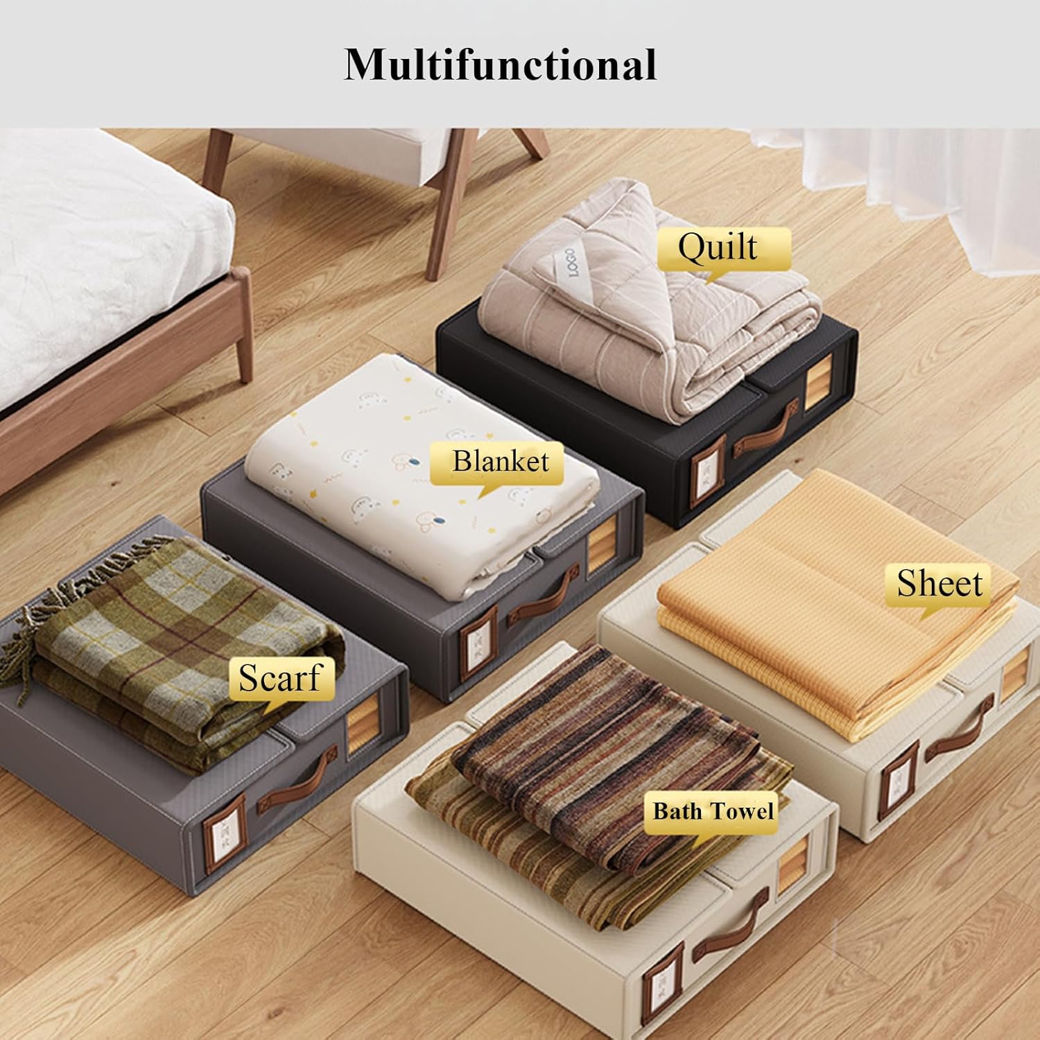 CARLA HOME Bed Sheet Organiser Set – Beige 8 Pack with Handle & Window