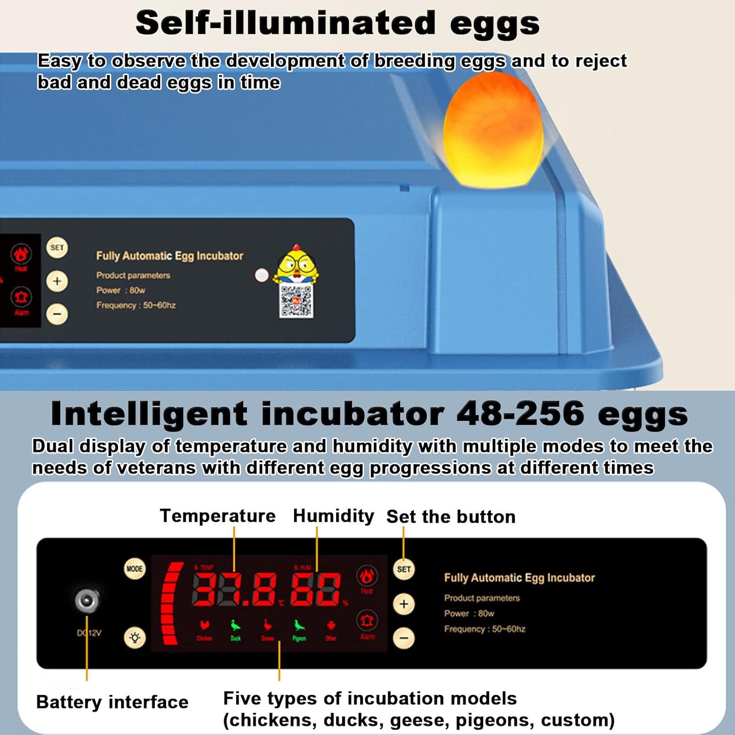 CARLA HOME Automatic Egg Incubator with LED Display & Candler - 128 Egg